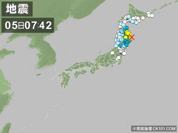 日本東北地區今早發生規模5.8地震。