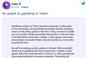 在流媒體人威脅要罷工後，Twitch宣布清除賭博網站